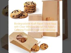 Biodegradable Kraft Paper Snack Bags with Clear Window Design for Bakery Catering Food Storage and Takeaway
